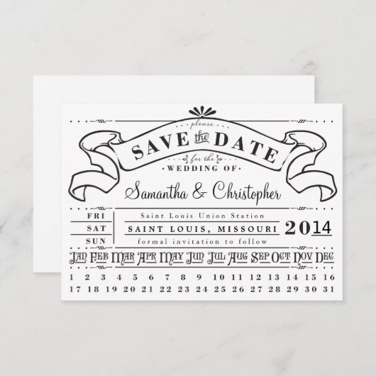 パンチカードヴィンテージチケットバナー日付の保存 セーブザデート (正面/裏面)