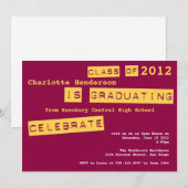 パンチラベル赤い卒業式の招待状クラス 招待状 (正面/裏面)