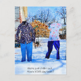 パンツの衣装を肌寒く凍っていしたカップル ポストカード