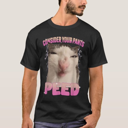 パンツを脱いだ猫間抜けミームの男おもしろい人 Tシャツ (正面)