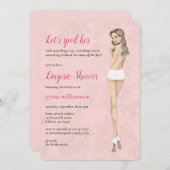 パンティのランジェリーシャワーを浴びたピンクの花嫁 招待状 (正面/裏面)