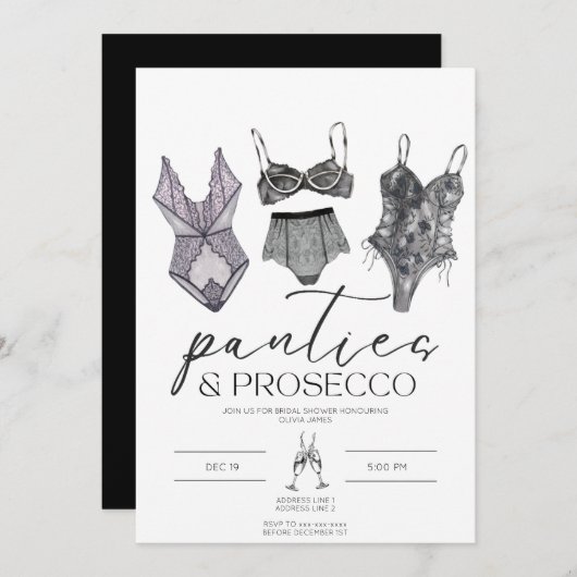 パンティーとプロセッコランジェリーブライダルシャワー 招待状 (正面/裏面)
