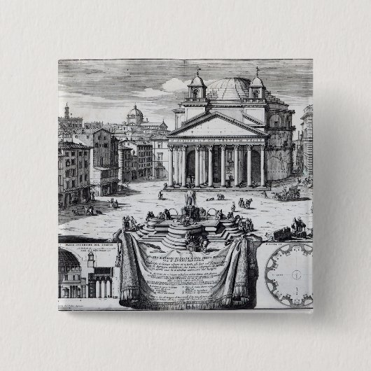 パンテオンの概観の広場のdella Rotonda 缶バッジ (正面)