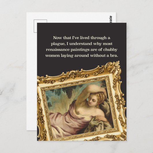 パンデミックなユーモア:ブラスなしの太った女性 ポストカード (正面/裏面)