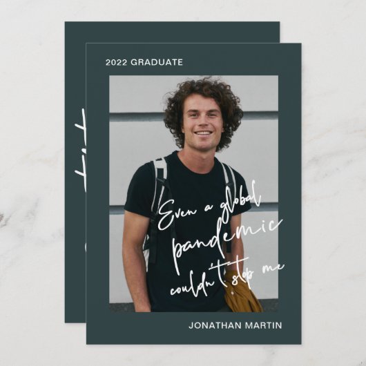 パンデミックなワンフォトブルー卒業式パーティーも 招待状 (正面/裏面)