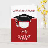 パンデミック大学院卒業式ハットと顔マスク カード (黄色い花)