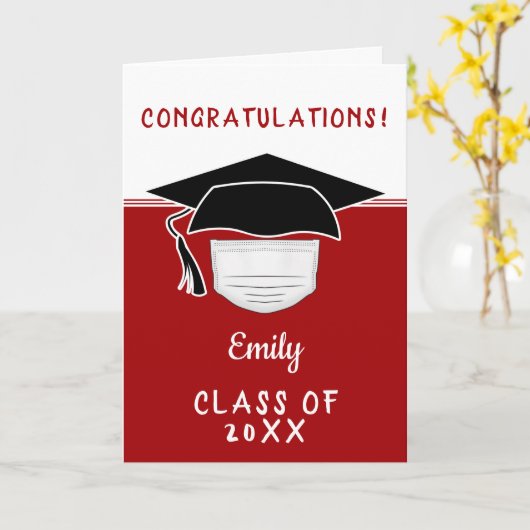 パンデミック大学院卒業式ハットと顔マスク カード (黄色い花)