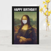 パンデミック誕生日カード モナ・リサ・マスク付き カード (黄色い花)