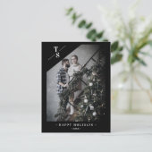 パンデミモダンックブラックハッピーホリデーカスタム写真 案内ポストカード (スタンド正面)