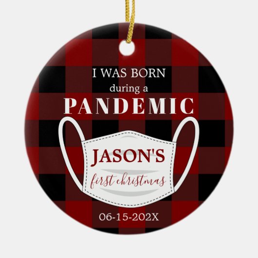 パンデミ生まれック初めてのクリスマスのベビー写真 セラミックオーナメント (正面)