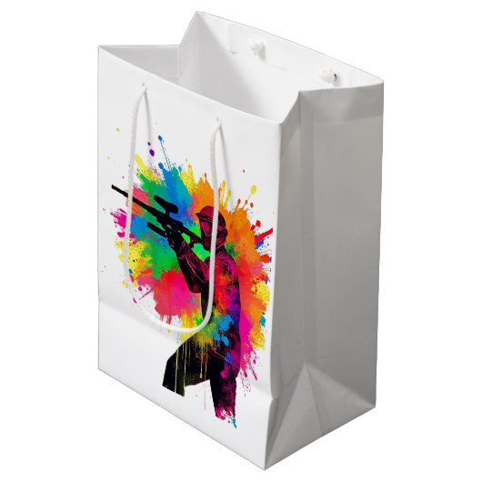 パントボールゲーマーカラフルデザイン ミディアムペーパーバッグ (正面アングル)