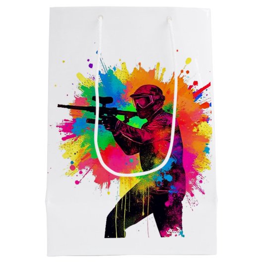 パントボールゲーマーカラフルデザイン ミディアムペーパーバッグ (裏面)