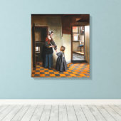 パントリーに子どもを持つ女性をピーター・デ・ホーク キャンバスプリント (インサイチュ (ウッドフロア))