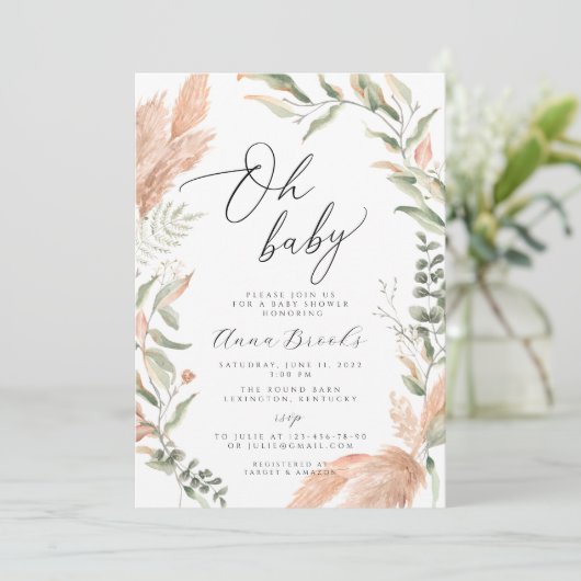 パンパと緑のボホオベビー赤ちゃんシャワー 招待状 (スタンド正面)