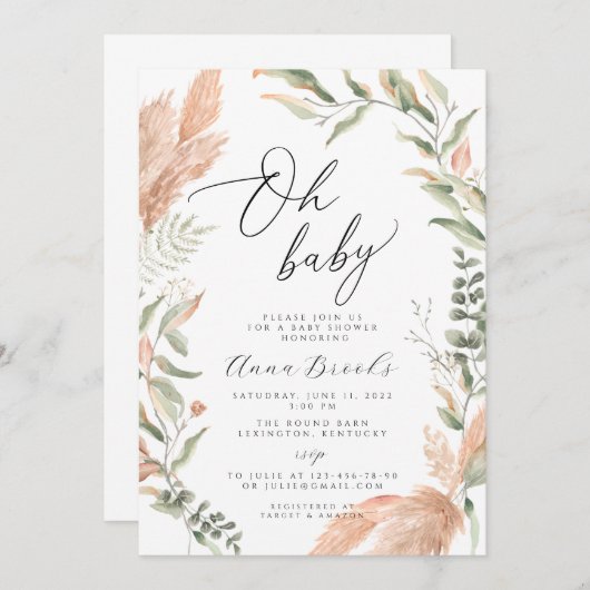 パンパと緑のボホオベビー赤ちゃんシャワー 招待状 (正面/裏面)