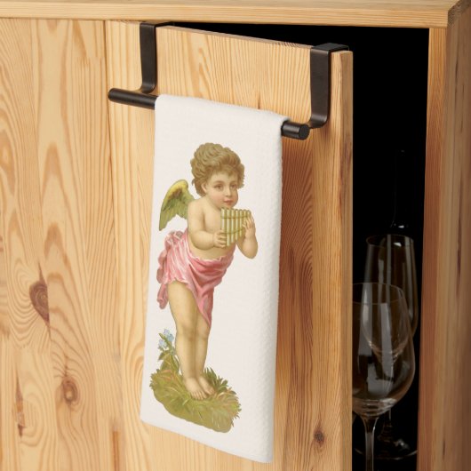 パンパイプとヴィンテージクリスマス、ミュージシャンエンジェル キッチンタオル (三つ折り)