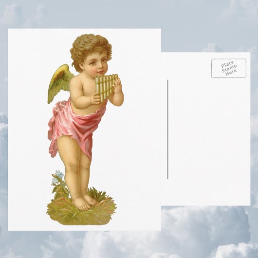 パンパイプとヴィンテージクリスマス、ミュージシャンエンジェル シーズンポストカード