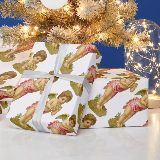 パンパイプとヴィンテージクリスマス、ミュージシャンエンジェル ラッピングペーパー (クリスマス)