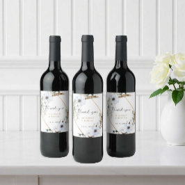 パンパエレガントスグラスとホワイトアネモネ結婚ズ ワインラベル