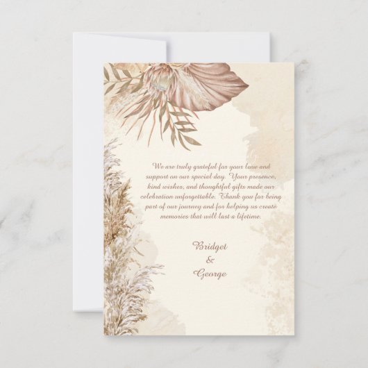 パンパエレガントスグラス&ボホニュートラル結婚ズ写真 サンキューカード (裏面)