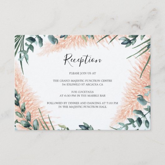 パンパスグモダンリーナリーの葉のウェディングレセプション エンクロージャーカード (正面)