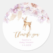 パンパスグラスああ鹿薄紫赤ちゃんシャワーメッセージカード ラウンドシール (正面)