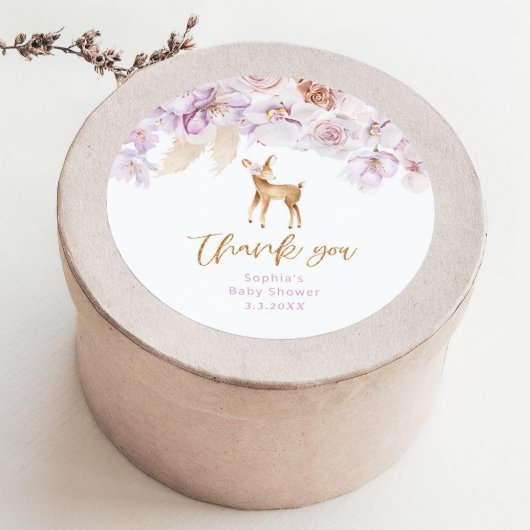 パンパスグラスああ鹿薄紫赤ちゃんシャワーメッセージカード ラウンドシール