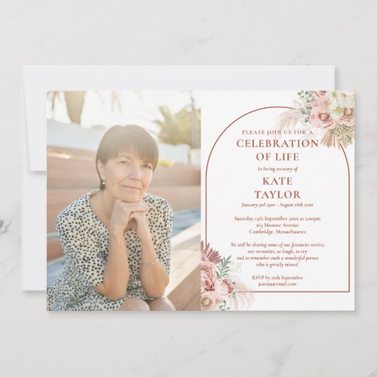 パンパスグラスお祝いのライフ葬儀の写真 招待状 (正面)