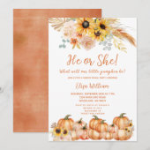 パンパスグラスさびオレンジカボチャ性別リビール 招待状 (正面/裏面)