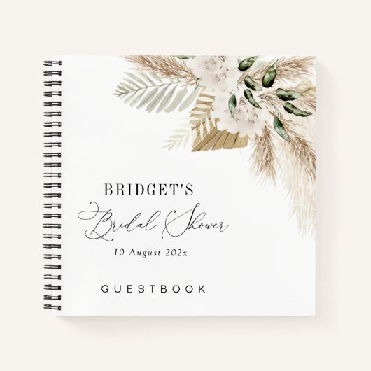 パンパスグラスとグリーンブライダルシャワーゲストブック ノートブック (正面)