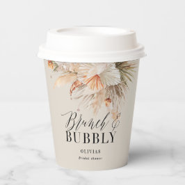 パンパスグラスとバブル ブランチとスパークリングの ブライダルシャワー 紙コップ
