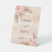 パンパスグラスとバラの花のブーケのカードとギフト 台座サイン (正面)