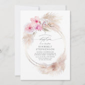 パンパスグラスとピンクの蘭の女の子バプテスマ 招待状 (正面)