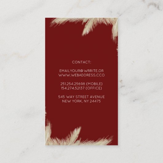 パンパスグラスとブルゴーニュの花ボホモダンー 名刺 (裏面)