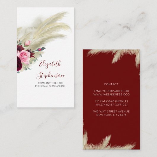 パンパスグラスとブルゴーニュの花ボホモダンー 名刺 (正面/裏面)