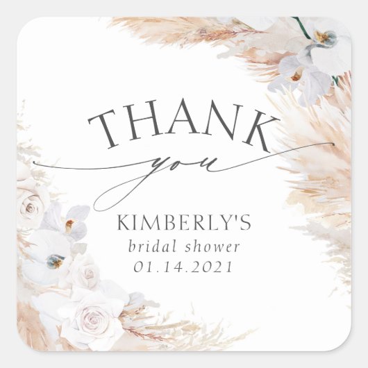 パンパスグラスとホワイトオーキッドのトロピカル スクエアシール (正面)