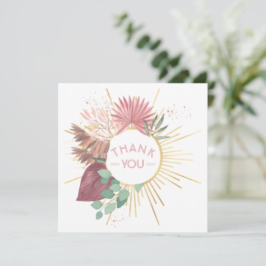 パンパスグラスとマンダラボホピンクと金ゴールド サンキューカード (スタンド正面)