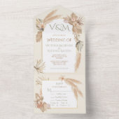 パンパスグラスとヤシの葉にランが添えられたウェディングアルバム オールインワン招待状 (内側)