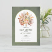 パンパスグラスとヤシ灰色がかった緑の赤ちゃんシャワー 招待状 (スタンド正面)