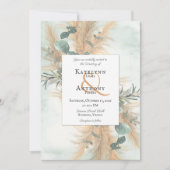 パンパスグラスとユーカリのフレームの水色の招待者 招待状 (正面)