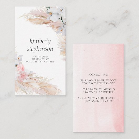 パンパスグラスと白い蘭の熱帯植物 名刺 (正面/裏面)