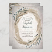 パンパスグラスと緑ボホベイビーシャワー 招待状 (正面/裏面)