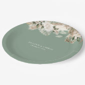 パンパスグラスと sage green の花のウェディング ペーパープレート (アングル)