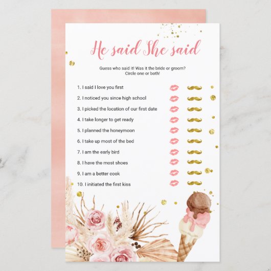 パンパスグラスのアイスクリーム彼は彼女はゲームカードと言った (正面/裏面)