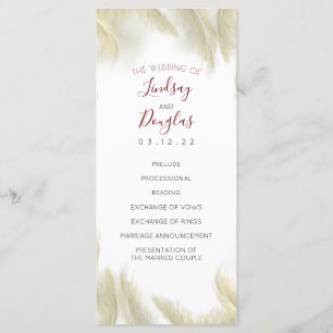 パンパスグラスのバーガンディの赤の結婚式プログラム プログラム