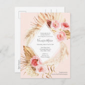 パンパスグラスのピンクの水色フローラボホベビーガール インビテーションポストカード (正面/裏面)