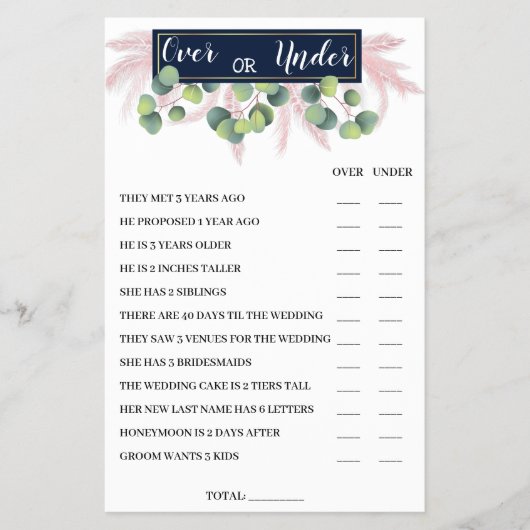 パンパスグラスの上または下ブライダルシャワーゲームカード チラシ (正面)