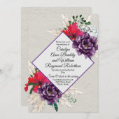 パンパスグラスの結婚式の紫色および赤い花 招待状 (正面/裏面)