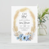パンパスグラスほこりっぽい青い花赤ちゃんシャワーああ男の子 招待状 (スタンド正面)