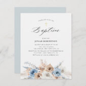 パンパスグラスほこりまみれの青い花の洗礼 招待状 (正面/裏面)